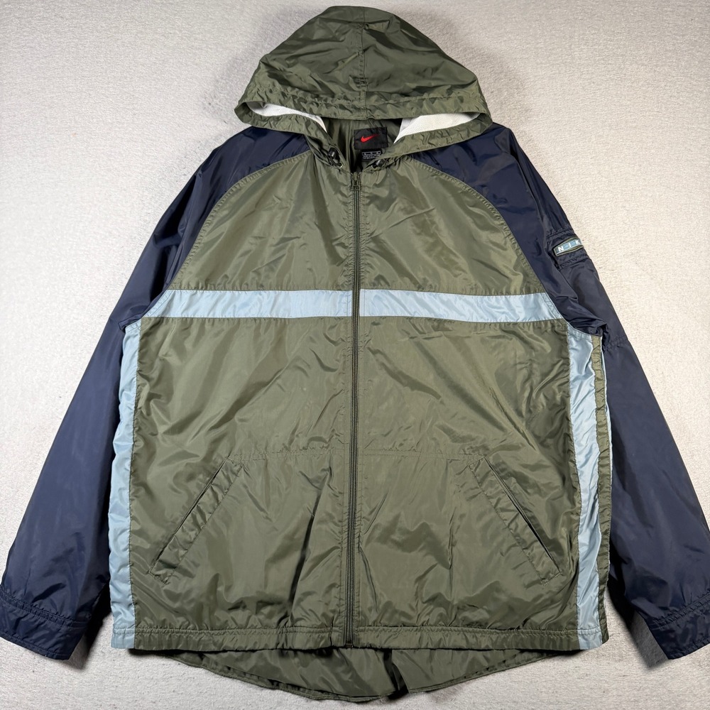 Nike Windrunner Jacket Mens XL Olive Navy Blue Hooded Windbreaker 10084